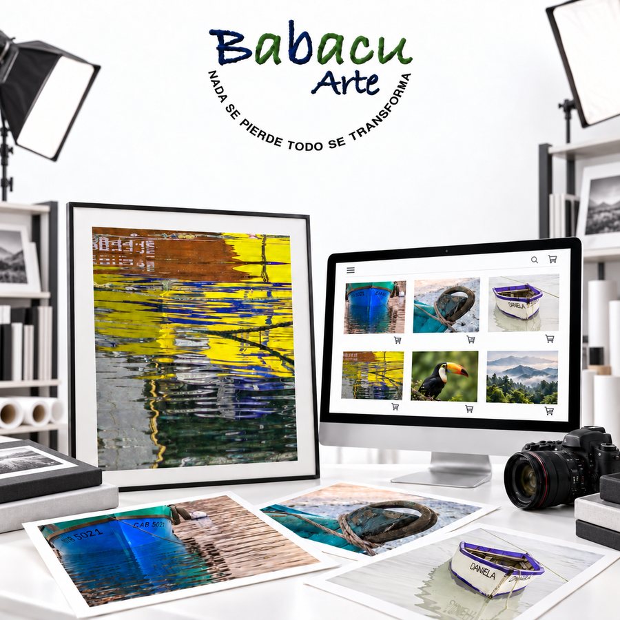 Fotografía enmarcada junto a la tienda en línea de Babacu Arte y copias impresas